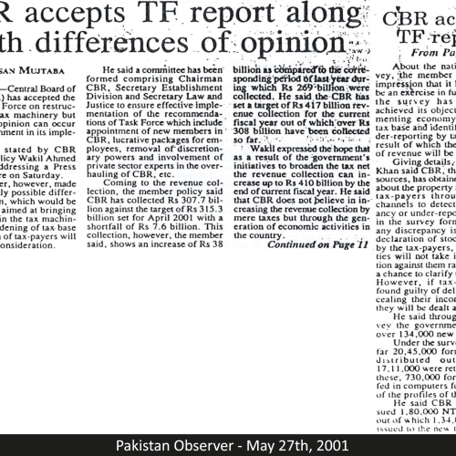 Pakistan Observer - May 27th, 2001